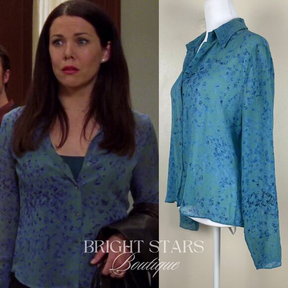 Extremely Rare Blue Silk Blouse Button Down ASO Lorelai Gilmore Girls Vintage - Picture 3 of 9